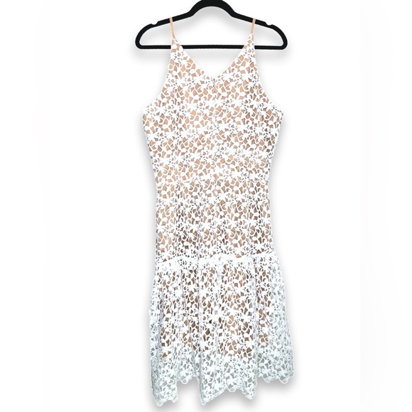 [ DRESS THE POPULATION ] White Lace Overlay Flare Dress : XXL : NWOT - Picture 4 of 10
